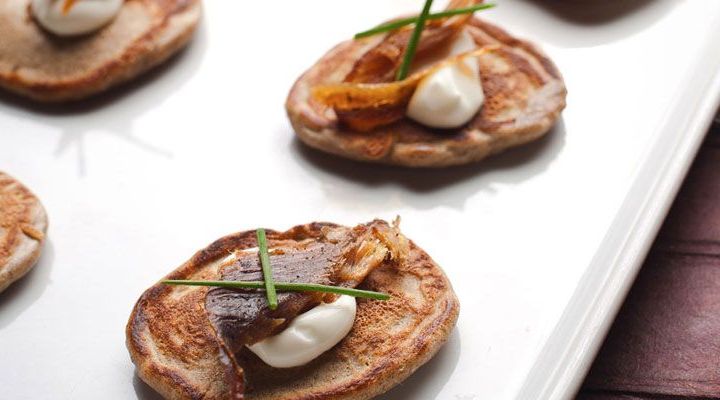 Buckwheat Blinis with House Smoked Trout and Sour Cream Recipe