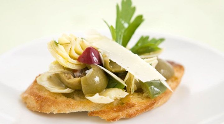 Crostini of Artichokes, Picholine Olives and Shaved Parmesan Recipe 