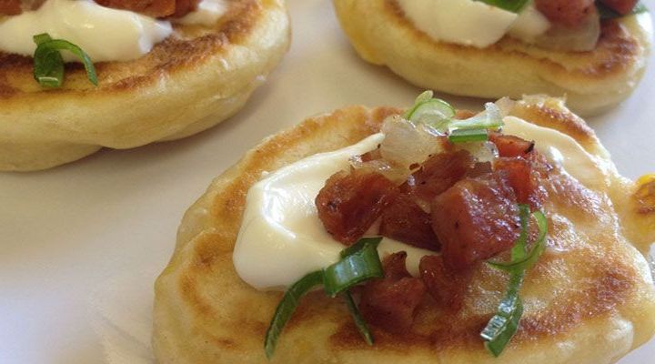 Griddled Corn Cakes with Bacon and Sour Cream Recipe