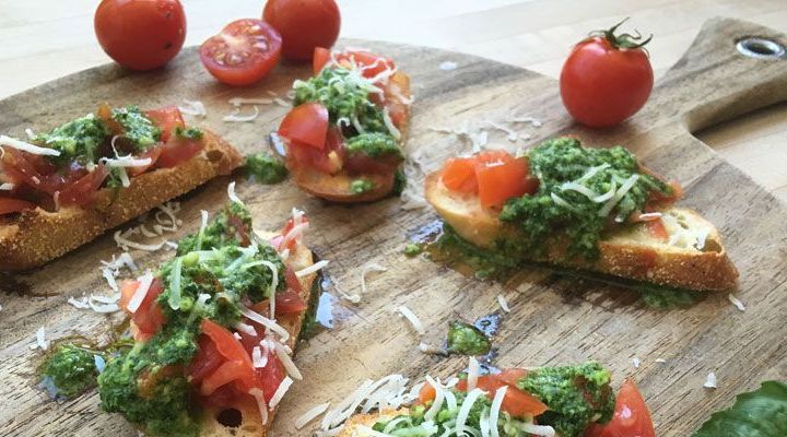 Heirloom Tomato Bruschetta with Basil Pesto Recipe