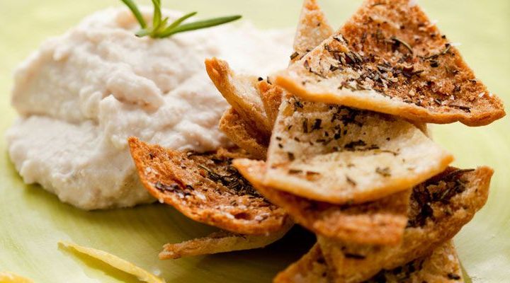 White Bean, Yogurt and Feta Dip with Herbed Pita Chips Recipe
