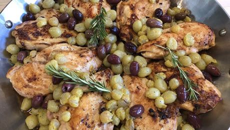 Roasted Chicken with Grapes, Olives and Rosemary