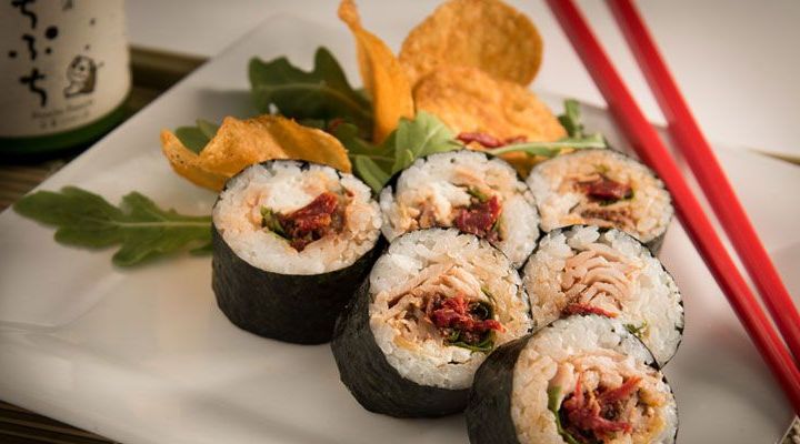 Smoked Turkey, Goat Cheese, Arugula and Sundried Tomato Pesto Sushi Roll Recipe