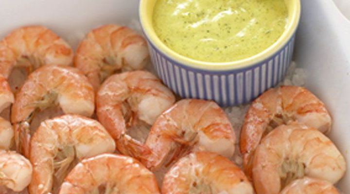 Court Bouillon Poached Prawns with Herb and Citrus Pistou Recipe