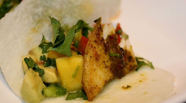 Fish Tacos in Jicama Tortillas with Tropical Avocado Salsa