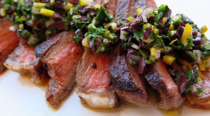 Harissa-Crusted Flank Steak with Presserved Lemon Relish Recipe