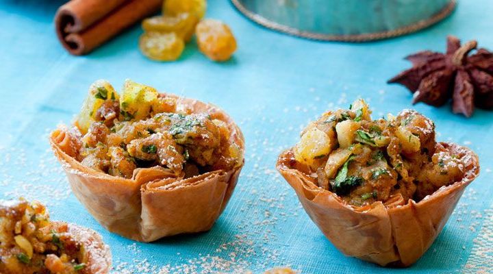 Moroccan Bisteeya Baskets Filled with Chicken, Raisins, and Cinnamon Recipe 