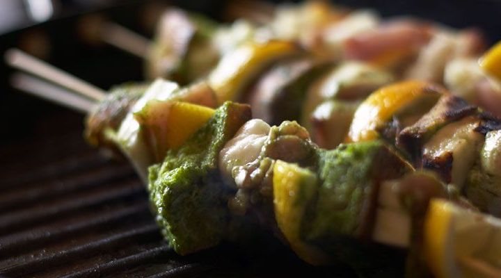 Spiedini: Grilled Chicken Skewers with Halloumi, Lemon and Oregano Vinaigrette Recipe