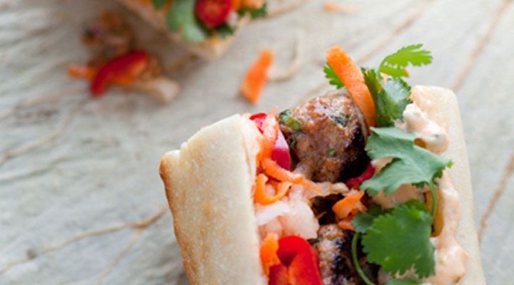 Vietnamese Pork Meatball Banh Mi Sandwiches with Cilantro and Mint Recipe